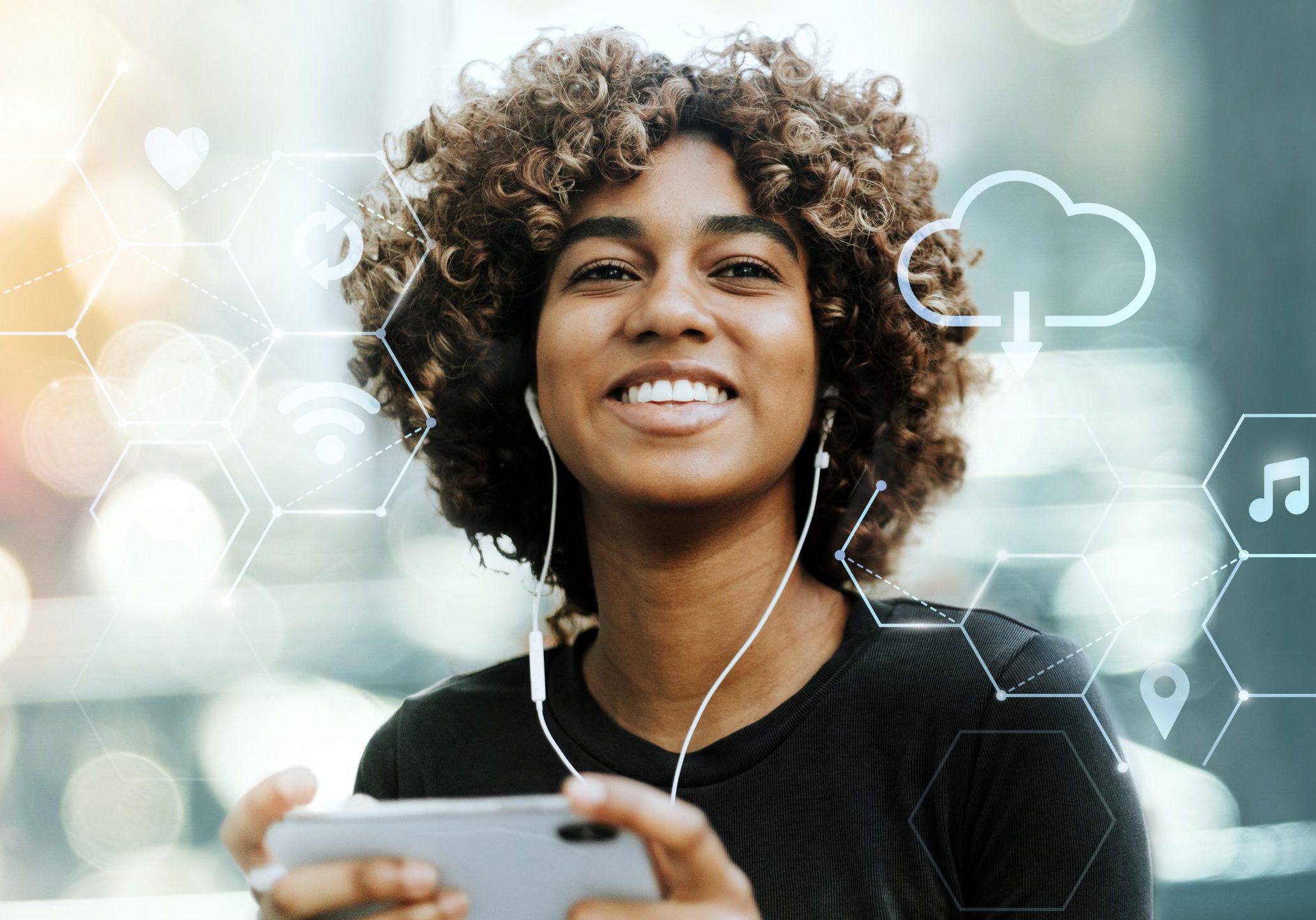 Girl listening to music from her phone
